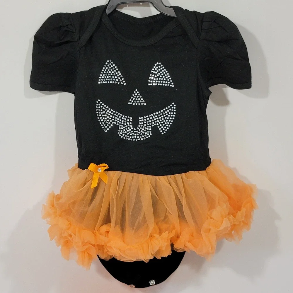 AOZKY Baby Girls Halloween Pumpkin Tutu Bodysuit Leg Warmers Shoes Set 6-12M